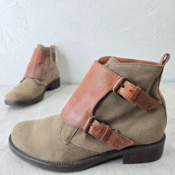J. Crew Shoes - J Crew Ankle Boots 6 Brown Green Canvas Monk Strap Shoe Booties Grunge Lagenlook